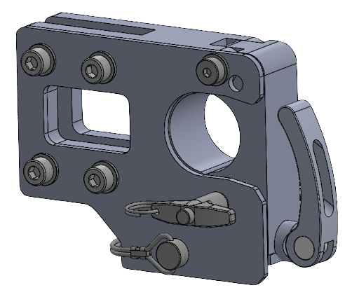 A side view of the hitch clamp closed.